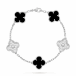 Браслет Vintage Alhambra, 5 мотивів з оніксом та діамантами 0,96 ct