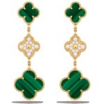 Сережки Magic Alhambra, 3 мотиви з діамантами 0,96 ct та малахітом